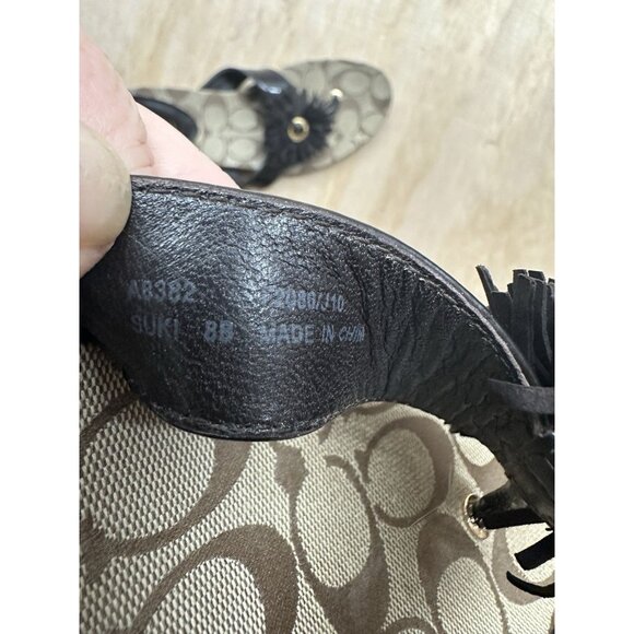 Coach Brown & Tan Suki Logo Print Jewel Trim Thong Sandal Shoes 8 Flip Flop NEW - Picture 3 of 6